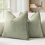 MIULEE Pack of 2 Sage Green Decorative Pillow Covers 20x20 Inch Soft Chenille Luxurious Couch Throw Pillows Farmhouse Cushion Covers with Elegant Design for Sofa Bedroom Living Room Home Decor