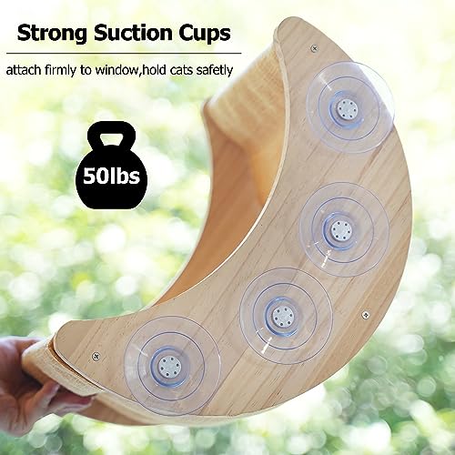 Image of HAPYKITYS Cat Window Perch, Plywood Moon Bed with 4 Heavy-Duty Suction Cups