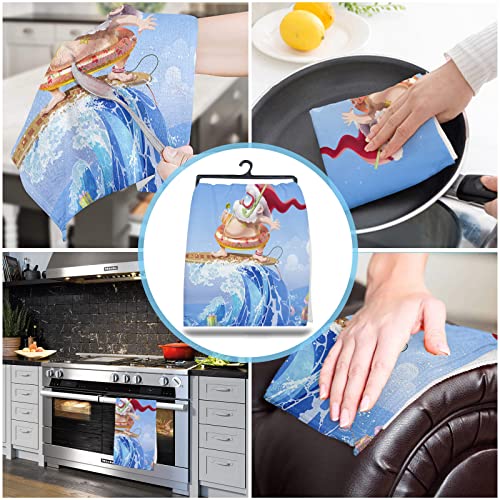 Kitchen Towels Or Dish Towels, Santa Claus Ocean Surfing Summer Vacation 18 X 28 Inches Kitchen Hand Towels For Mom Or Tea Towels, Set Of 1 Cotton Dishtowels And Dishcloth For Bathroom Decor #TOP3
