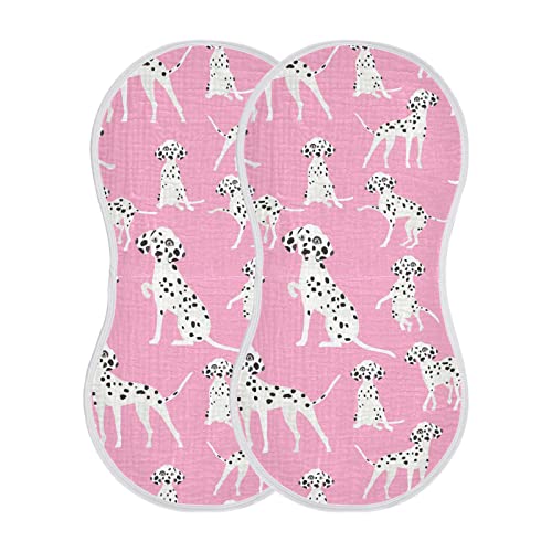 Dalmatian Dogs On Pink Muslin Burp Cloths for Baby 2 Pack 100% Cotton Baby Washcloths Bibs for Boy Girl