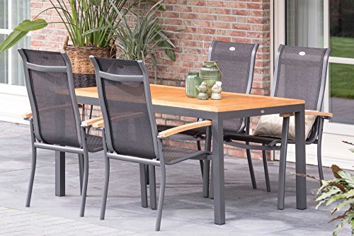 Hartman stilvoller Ausziehtisch South Wales, hochwertiges Aluminiumgestell in xerix, hellbraune FSC-Teakholz Tischplatte… – Bild 7