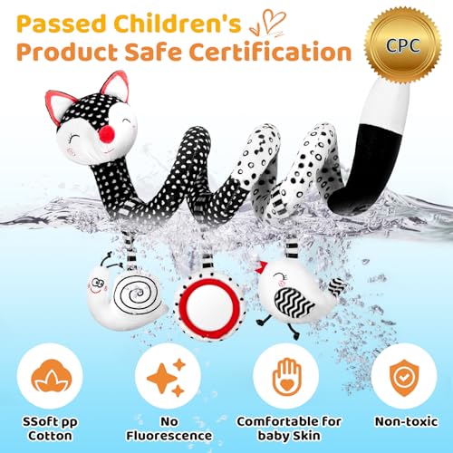 Image of FATI Car Seat Toys for Babies, Hanging Toys for Newborns, Black and White High Contrast Toy for Baby, Spiral Stroller Toys for 0-12 Months Baby - Ideal Gift