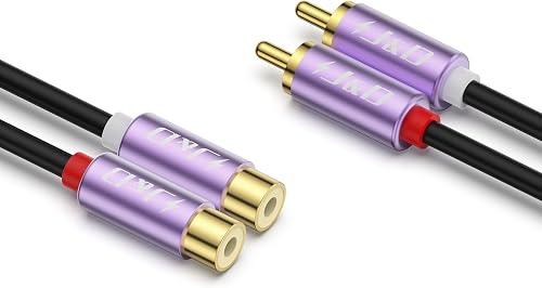 J&D RCA Cable, Gold Plated 2 RCA Male to Female Stereo Audio Extension Cable Purple Aluminum Alloy Shell for Mixer Amplifier Speaker, 0.9 M