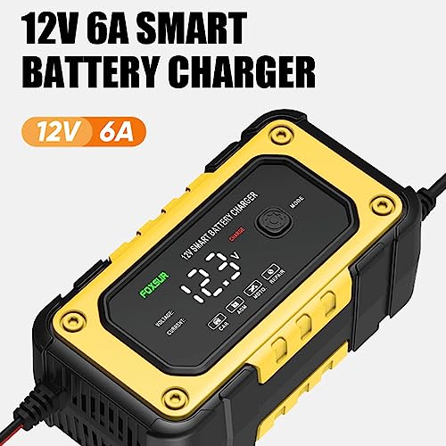 SIUKE 12V/6A Automatic Battery Chargers Pulse Repairing Charge Device Leadacid Battery Maintainer with LED Screen for Car Truck SUV Motorcycle Boat, Yellow