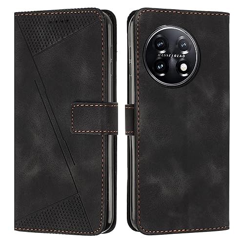 Coque OnePlus 11 type portefeuille noir avec support carte et bracelet étui