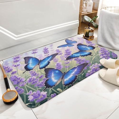 Alfombra de baño absorbente y suave con estampado de mariposas para suelo 6