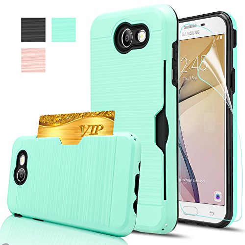 Galaxy J7 V Case,Galaxy J7 Sky Pro / J7 Perx / J7V 2017 Case with HD Screen Protector,AnoKe[Card Slots Holder] Kickstand Plastic TPU Hybrid Wallet Case for Samsung Galaxy J7 2017 KC2 Mint New