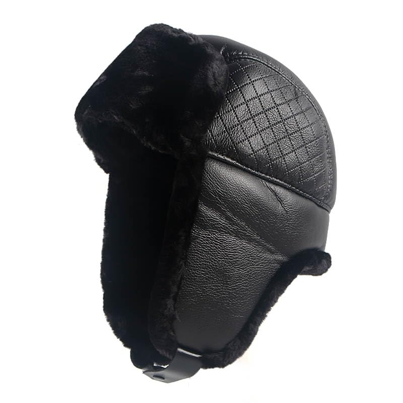 Gorro de Invierno Térmico Gorra de nieve de cuero Sombrero de bombardero for hombre Sombreros de invierno térmicos de piel sintética negra con gorra de papá con orejeras Sombrero de Aviador para Esqui