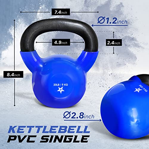 Yes4All 20 Lbs Blue Vinyl Coated Kettlebell Weights Great For Full Body Workout And Strength Training #TOP1