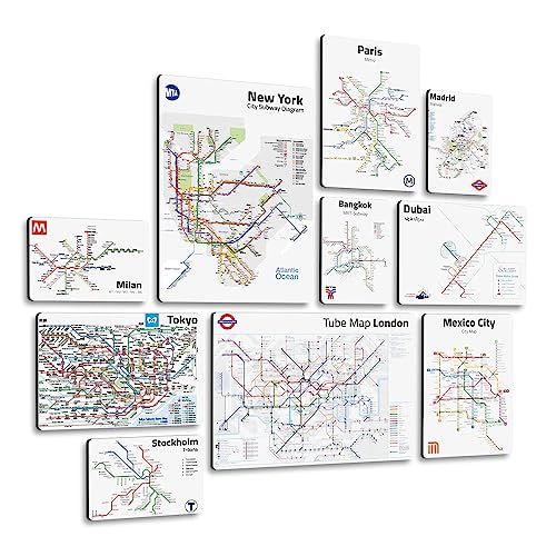 Giallobus - Set 10 Quadri Multi Pannello - Città - Metropolitan 01 - Legno MDF - | 2 x 42x29,7cm | 4 x 29,7x21cm | 4 x 21x14,85cm | - Pronti da Appendere - Quadri Moderni per la casa
