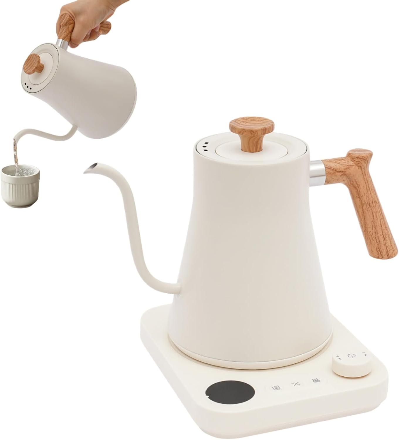 0.24 Gal Gooseneck Electric Kettle, 104-212℉ Tea Kettle Stainless Steel with 1-24 Hours Adjustable Insulation Time, 1200W Coffee Pour Over Kettle for Coffee & Tea (White)