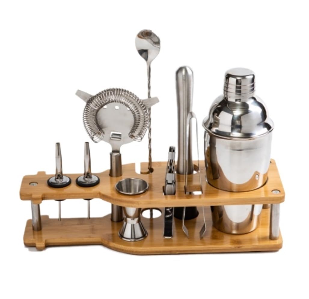 Juego de Cocktail Shaker Juego De Coctelera Mixology Bartender Kit con Soporte, Juego De Herramientas De Barra De Cóctel De 10 Piezas para Mezclador De Bebidas Coctelera Profesional Herramientas (Col
