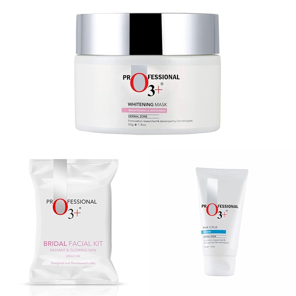 O3+ Whitening Mask 50g, Bridal Facial Kit (60g+69ml) & Milk Scrub with Macadamia 50g | Pigmentation, Glow & Brightening Care | All Skin Types-image-25