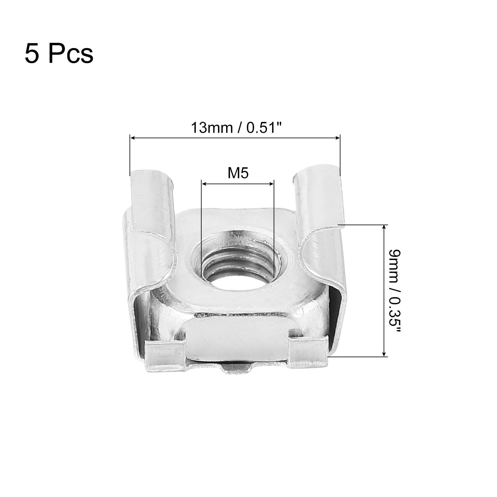 QUARKZMAN M5 x 0,8mm Gabbia Dado 5pz Scatto Gabbia Dadi Carbonio Acciaio Zinco Placcato Metrico Dado per Server Rack Armadietto Argento