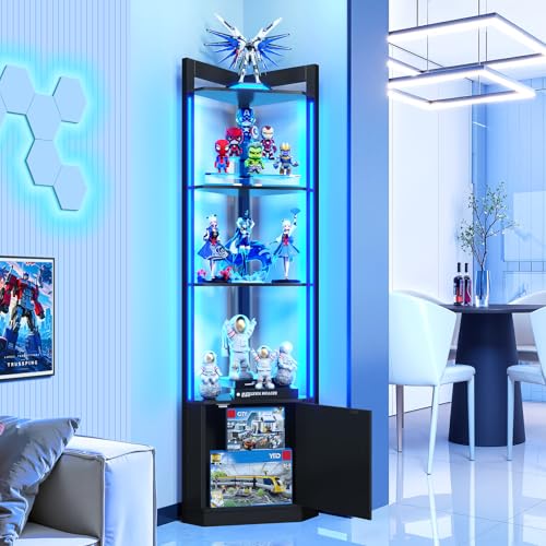 Eclathome 5-Tier Corner Shelf with RGB LED Light 65 Tall Display Cabinet