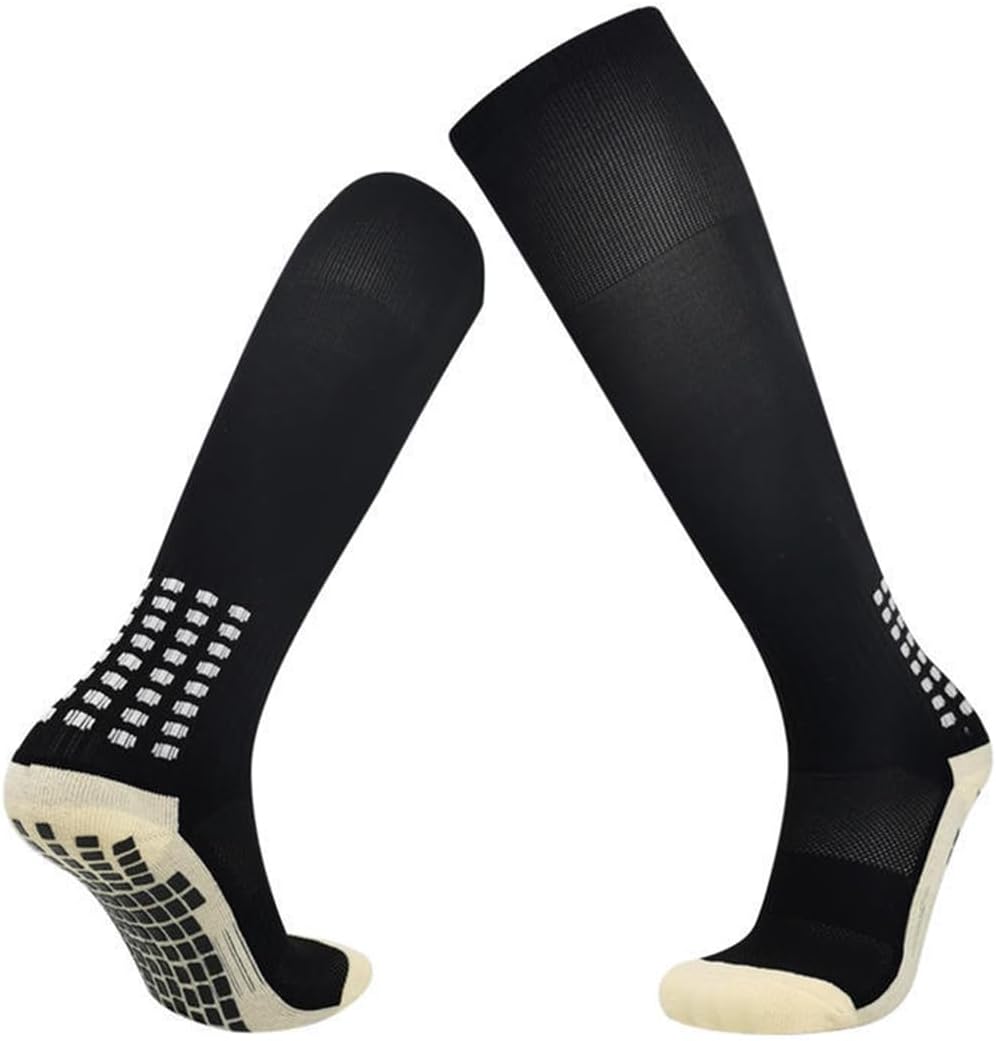 Sports Grip Football Socks, Anti Slip Knee Football Socks Men, Breathable Athletic Socks for Soccer, Basketball, Running (Black)