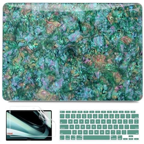 B BELK Compatible with MacBook Air 13 inch Case 2021 2020 2019 2018 M1 A2337 A2179 A1932 Touch ID, Luster Pearl Plastic Hard Shell Case + 2 Keyboard Cover + Screen Protector, Glitter Green Pearl Cover