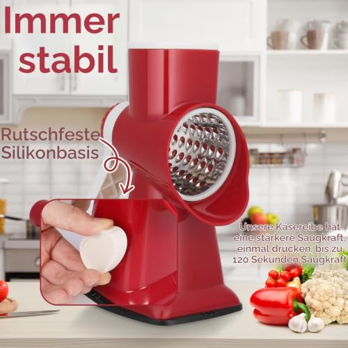 Dreamhigh Käsereibe mit Kurbel, Gemüseschneider 3 Edelstahl Austauschbaren Trommelklingen, Manuelle Trommelreibe, Gemüsehobel… – Ansicht 2
