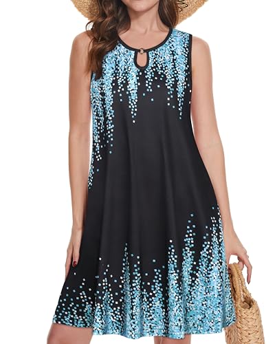Image of Summer Dresses for Women 2026 Casual Sleeveless Sundress Floral Loose Fit Beach Cover Up with Pocket