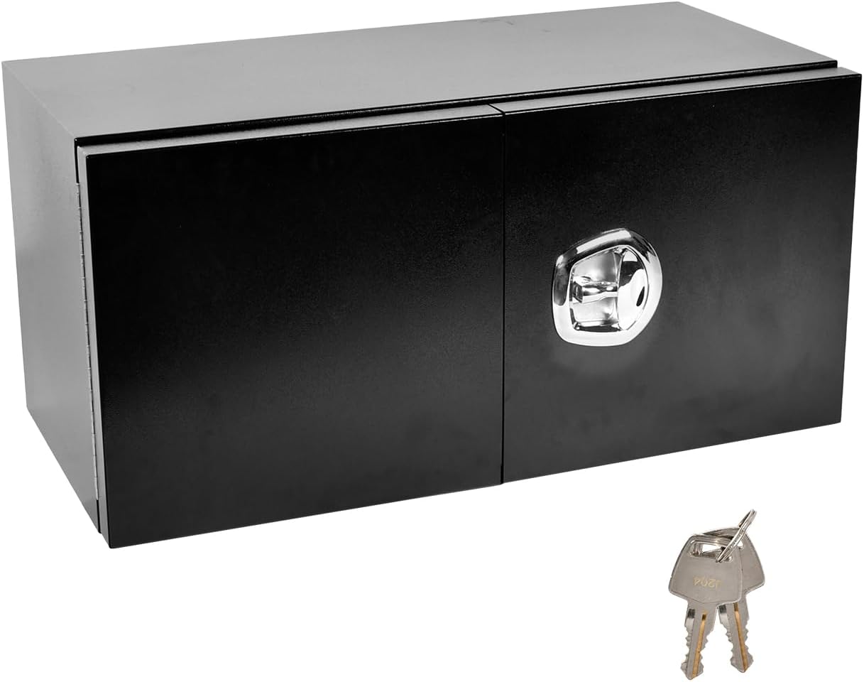 36 Inch Black Smooth Steel Underbody Truck Box w/Barn Door For Car Outdoor Trailer Pickup RV Storage Organizer,18''X18''X36'' Heavy Duty Truck Toolbox W/Lock T-Handle Latch w/Keys