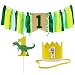 ZITA ELEMENT 1st Birthday Boy and Girl Decorations Dinosaure First Birthday Party Supplies - High Chair Banner, Crown, Cake Toppr Green