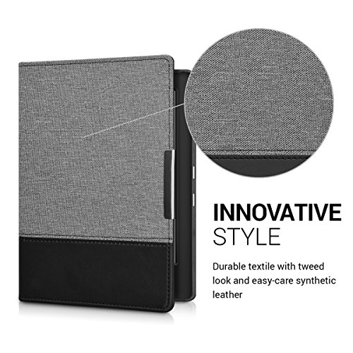kwmobile Case Compatible with Kobo Aura H2O Edition 1 - PU Leather and Canvas e-Reader Cover - Dark Grey/Black