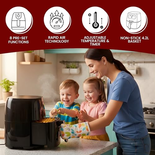 Image of Lazer Cal-Lite 4.2 Lit Air Fryer With Rated Power 1500W-Digital Hot Air Fryer with 8 Pre-Set Functions, Rapid Air Technology, Adjustable Temperature & Timer, Oil-Free Cooking, Non-Stick Basket