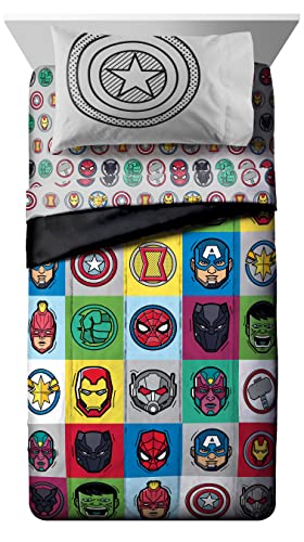 Image of Marvel Avengers Full Size Comforter Set 7 Piece Kids Bedding, Multi | Iron Man Hulk Captain America Thor, Comforter Sheets Shams Pillowcases, Soft Microfiber, Machine Washable, Boys Gift