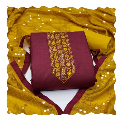 Image of HMP Fashion Womens Bombay Cotton Embroidery Tie Cotton Unstitch dress Material With Chanderi lace bordered Dupatta