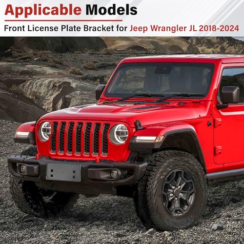 Image of License Plate Bracket Accessories for Jeep Wrangler JL 2018 2019 2020 2021 2022 2023 2024 Front Bumper License Plate Holder Replacement Frame Black Mount, Fit Steel Bumper