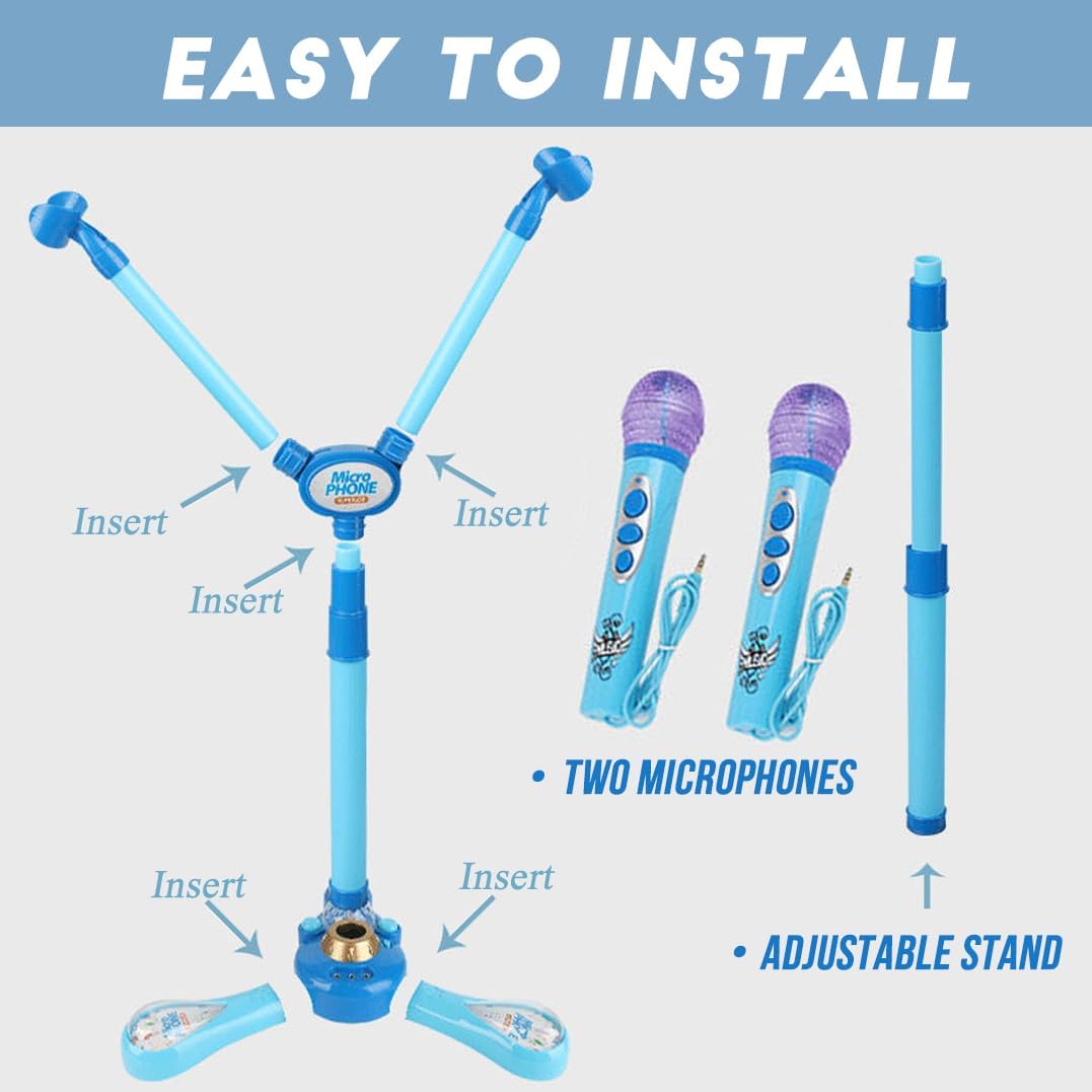 Kids Karaoke Machine with Stand - Dual Microphone Singing Set with Flashing Lights & Rotating Ball, Children's Music Microphone Toy for Ages 3+ with Adjustable Stand