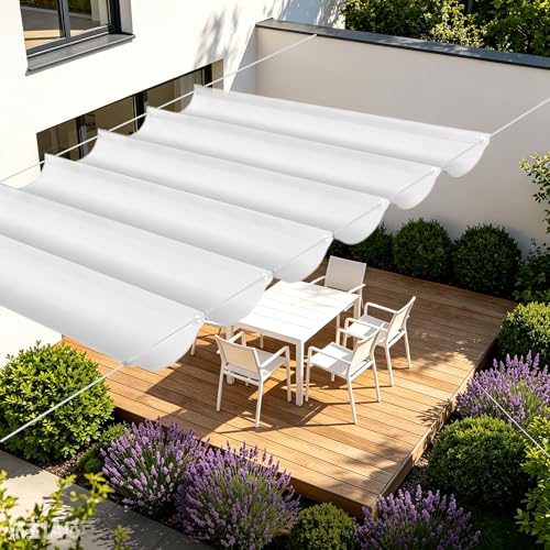 Voile d'ombrage rétractable 800x450 cm blanc imperméable pour terrasse
