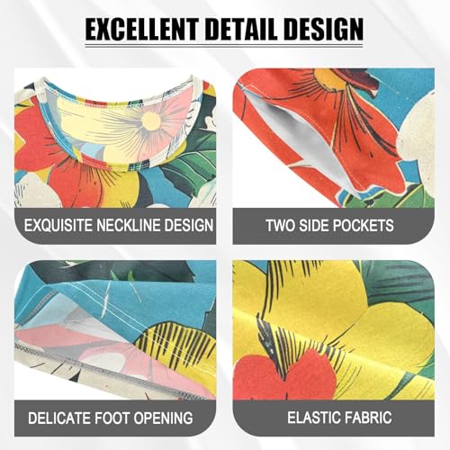 ALAZA Retro Floral Blossom Pajamas Short Sleeve 2 Piece Sleepwear Top and Bottom Pajama Set Unisex4