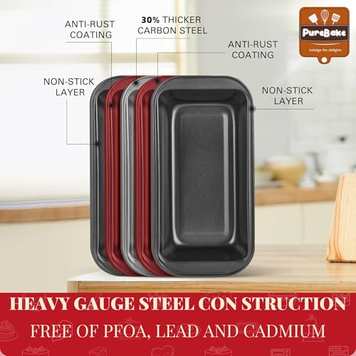 Image of PureBake Bread Loaf Pan for Baking, Pack of 2, Rectangular Tin for Making Bread Loaf & Cakes, Non Stick, Carbon Steel Mould, Premium SGS Certified