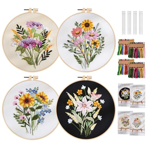 Punto Croce Kit da Ricamare: 4 Kit Punto Croce, Kit Ricamo, Punto Croce Kit da Ricamare, Punto Croce da Ricamare, Kit Ricamo Principianti, Embroidery Kit, Set Ricamo Starter con Motivo Telaio Ricamo