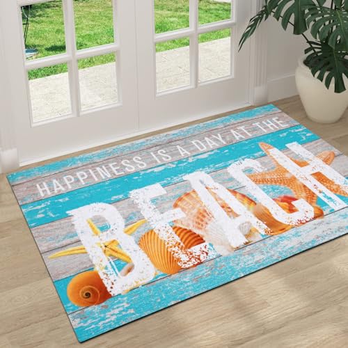 ASPMIZ Summer Welcome Beach Door Mat, Ocean Wood Front Doormats Home Entrance, Non Slip Doormat Rug with Rubber Backing, Absorbent Sea Areas Mats Low Profile Outside Patio Indoor Outdoor, 18" x 30" - Image 3