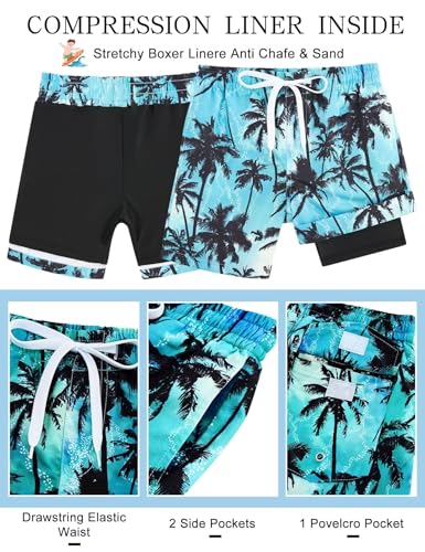 Image of UNICOMIDEA Boys Hawaiian Outfits Tropical Print Button Down Shirt + Swim Trunks 2 Piece Sets for 5-12T Kids