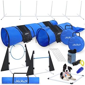 MiMu Dog Agility Equipment Obstacle Course – Customizable Dog Agility Training Equipment and Obstacle Course, Dog Agility Course Including Tunnels, Weave Poles, and Hurdles
