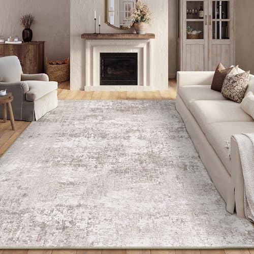 Washable Beige Area Rug 8x10 Modern Abstract Living Room Large Ca...