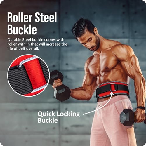 Image of Vector X Level Up 5 Inch Weight Lifting Gym Belt Quick Locking Gym Belt Fitness Weightlifting Belt for Squats, Weightlifting and Strength Training (Red,Small)
