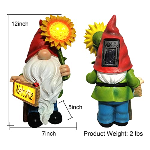 Bumsune Garden Gnomes Statue Solar Sunflower Garden Gnome Decoration Hand Held Sunflower Led Light And Welcome Sign For Garden Lawn Porch Balcony Garden Gifts For Christmas Thanksgiving #TOP4