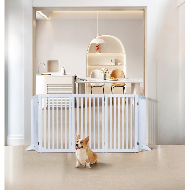 Image of Kids & Pets Safety Gate Partition | Extra Long Fence Pet Safety Barrier for Doorway, Stairs & Hallway - Freestanding Wide Puppy Gate Room Divider for Home Indoor Use (6 Panel)
