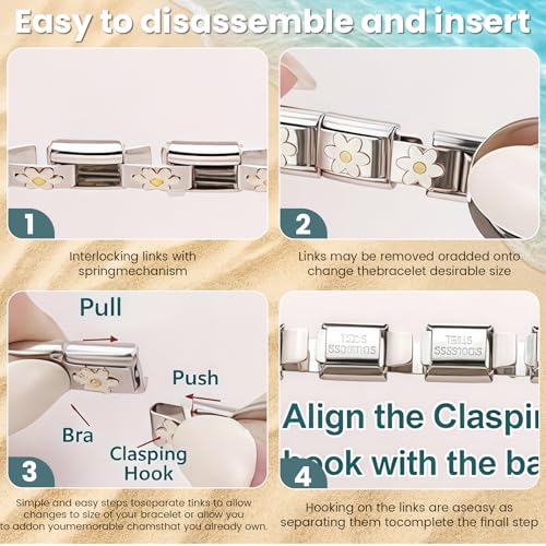 Vesavifaka Italian Charm Bracelet Charm Armband Set Gold mit 1 Stück Starter Armband, 10 Stück Ocean Thema Italienische Charms mit Öffnungswerkzeug, 9 mm Modulare Italian Charms, DIY Abnehmbar