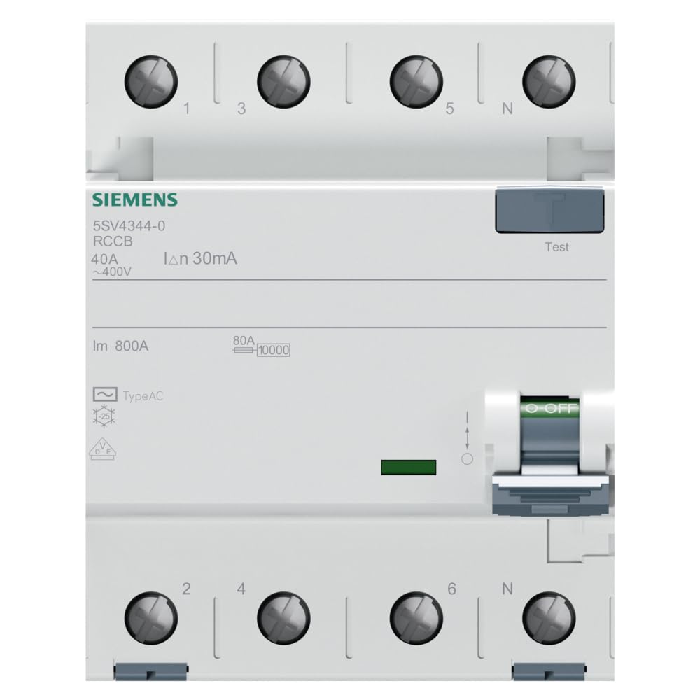 Siemens 5SV4344-0 RCCB, 4-pole, type AC, In: 40 A, 30 mA, Un AC: 400 V, White