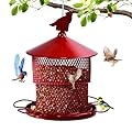 Bird Feeders for Outdoors Squirrel Proof, Hanging Metal Bird Feeder for Outside with 4lb Large Capacity, Retractable Mesh Tube Wild Birdfeeders with 6 Perches for Finch Cardinal (Red)