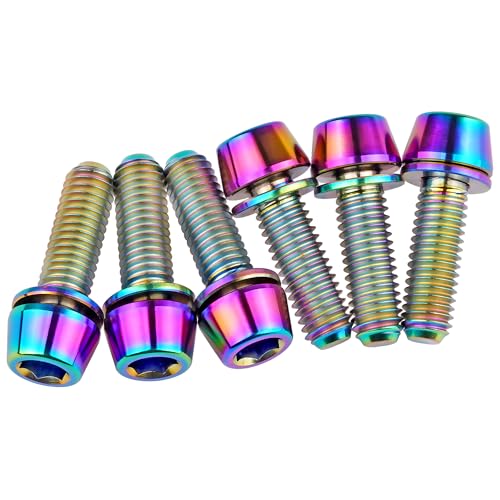 Image of Titanium Ti Allen Hex M5x16 18mm Tapered Head Bolt with Washer Screw for Bicycle Stem Parts Pack of 6 (Ranibow, M5x16mm)