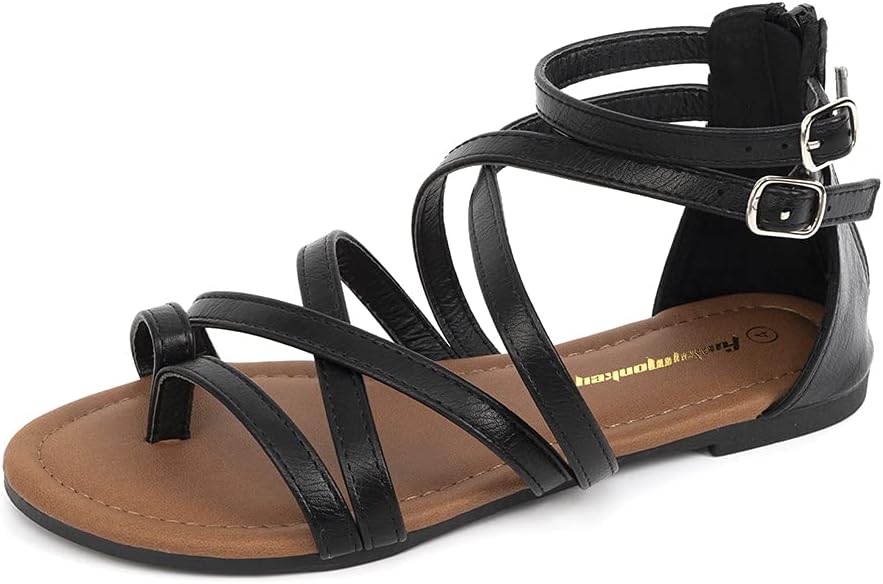 FUNKYMONKEYGirls Gladiator Strap Sandals Flat Fisherman Thong Cross Strappy Sandals