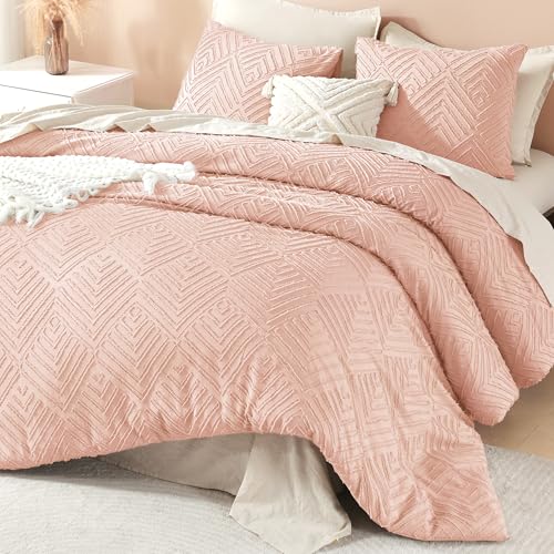 Image of Litanika Blush Full Comforter Set, 3 Pieces Pink Tufted Boho Farmhouse Bedding Comforter Sets, Lightweight Fluffy Comforter Bed Set for All Season (79x90In Comforter and 2 Pillowcases)