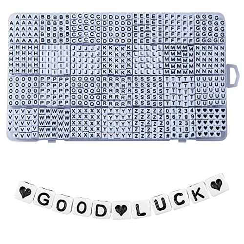 1400pcs Letter Beads, 6x6 mm Acrylic Alphabet Beads, Beads for Jewelry and Bracelet Making, in 28 Grid Box (White and Black)