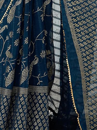 Image of Satrani Women's Georgette Foil Printed Gota Lace Self- Woven Saree with Unstitched Blouse Piece